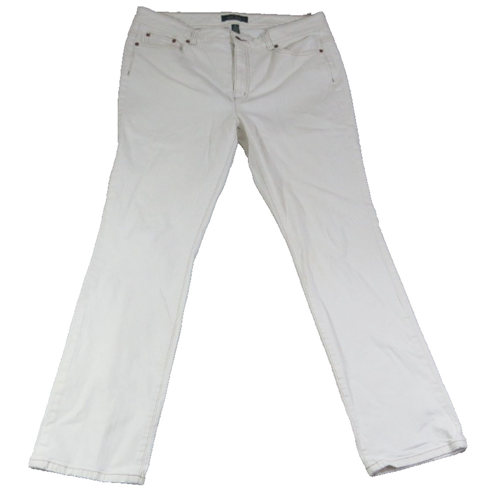 Lauren Jeans Co RL Women White Stretch Denim Jeans Sz 16 Straight Casual Midrise